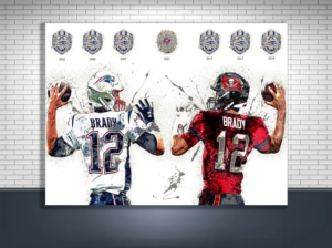 Tom Brady poster with tampa bay and patriots shirts