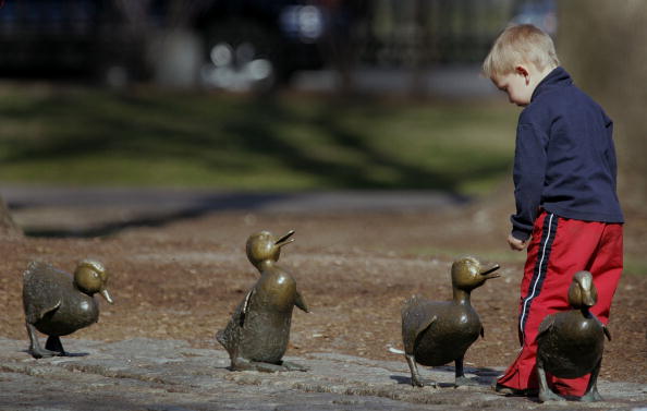 Warm Weather Arrives In Boston. Make way for ducklings statue
