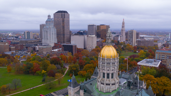 An Aerial view of Hartford, Connecticut and the State House