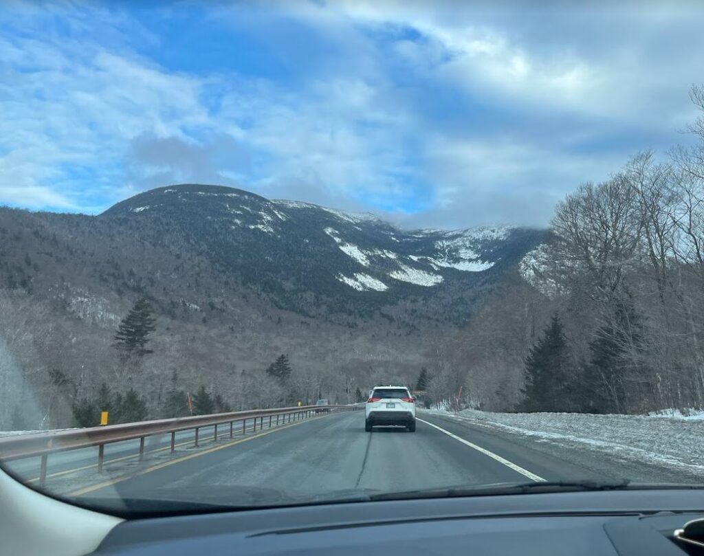 The view from a car as it enters Franconia Notch, New Hampshire.