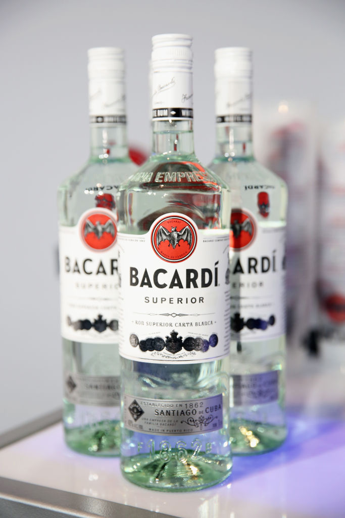 three bacardi bottles