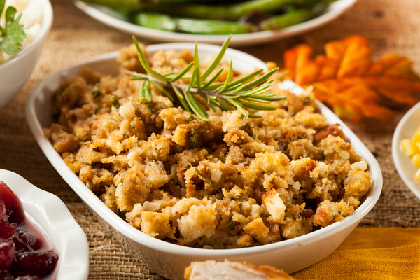homemade stuffing in a bowl