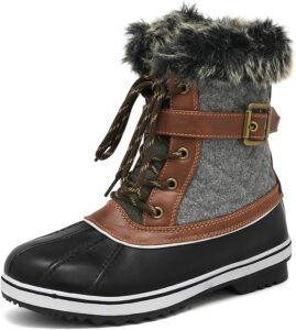 black, brown and gray winter boots