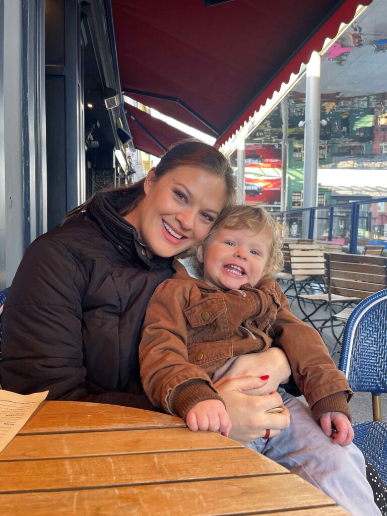 Ayla Brown and her son Barrett outside of an Irish pub