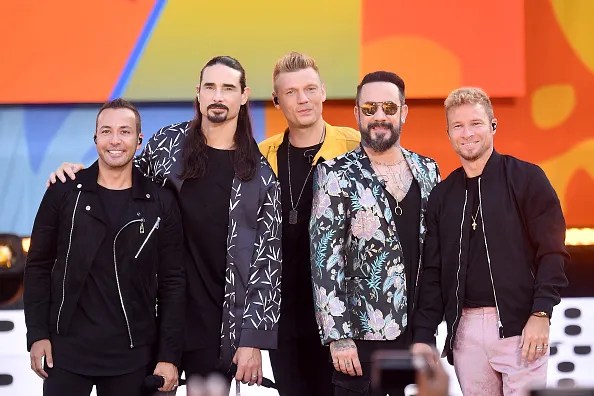 (L-R) Howie D., Kevin Richardson, Nick Carter, AJ McLean and Brian Littrell of the Backstreet Boys perform on ABC's "Good Morning America"